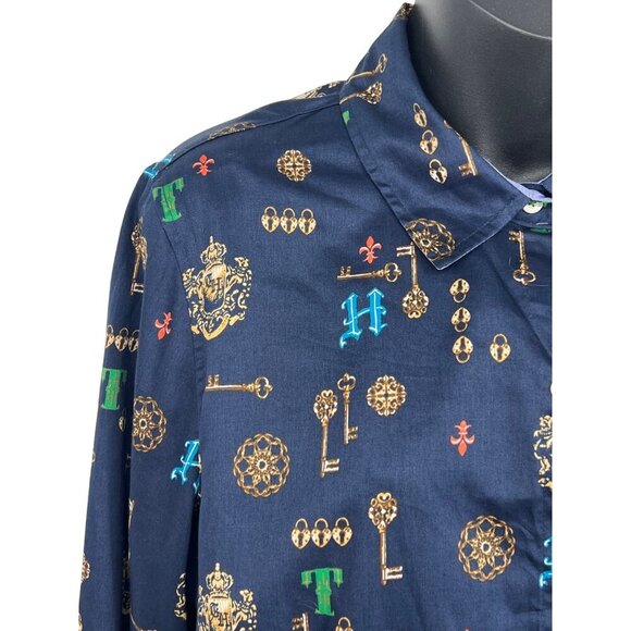 Tommy Hilfiger Women Large Button Up Collar Blouse Top Royal Crest Key Navy - Picture 3 of 9